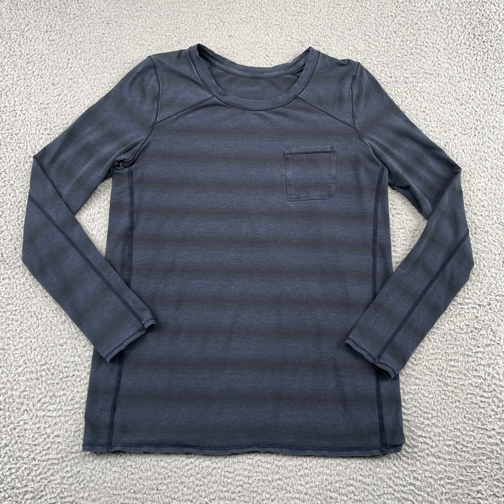 Lululemon Find Your Zen Long Sleeve Top Womens 8 Navy Blue Striped pocket